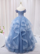 A-Line Blue Tulle Long Prom Dress, Blue Sweet 16 Dress